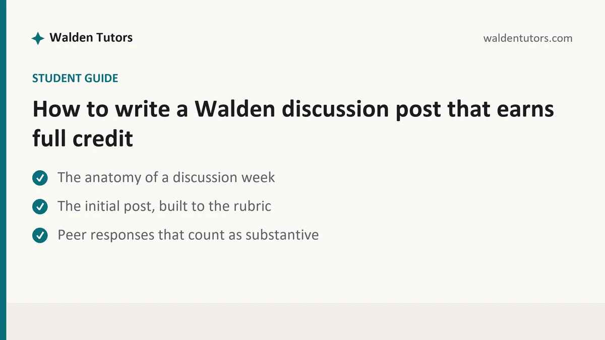 How to write a Walden discussion post that earns full credit, a Walden student guide, from Walden Tutors