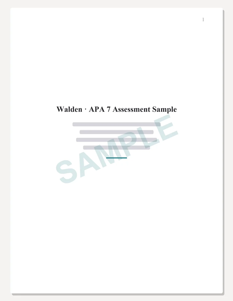 Walden sample paper preview, APA 7 title page, written to the scoring guide