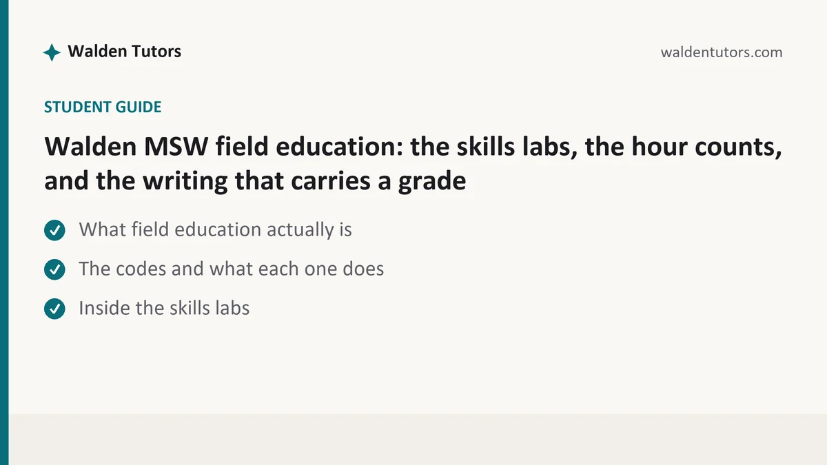 Walden MSW field education: the skills labs, the hour counts, and the writing that carries a grade, a Walden student guide, from Walden Tutors